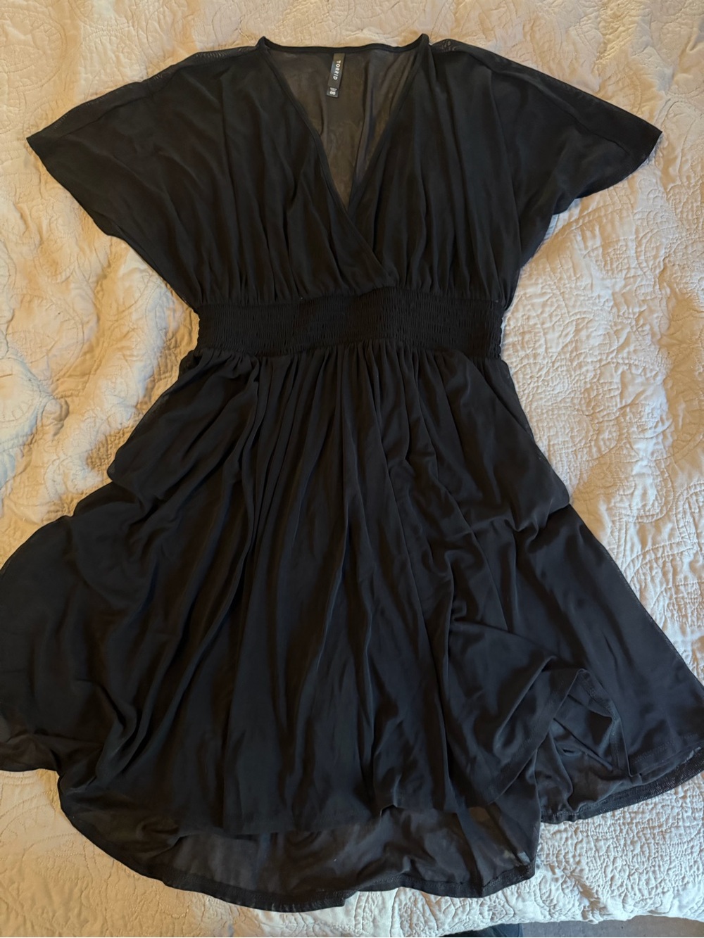 Women's Sheer Black V-Neck Smocked Waist Dress